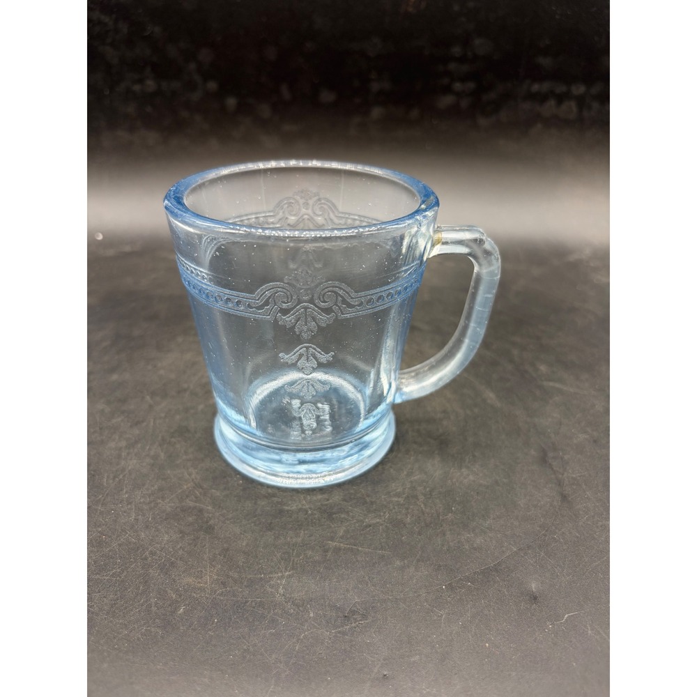 Fire-King Philbe Sapphire Blue Depression Glass Mug D-Handle Footed 3.5in